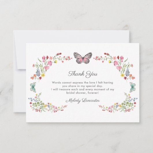 Vlinder Wilde Bloem Bruiloft Feest Bedankkaart (Voorkant)