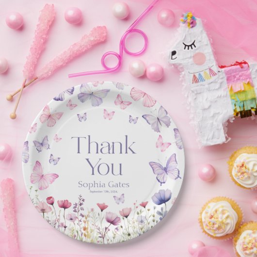 Vlinder Wilde Bloem Dank Je Papieren Bordje (Feest)
