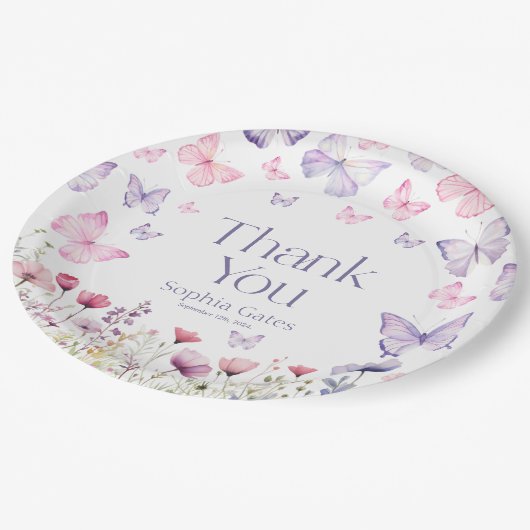 Vlinder Wilde Bloem Dank Je  Papieren Bordje (Gekanteld)