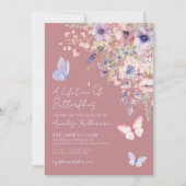 Vlinder Wilde Bloem Stof Roze Bruidsdouche Kaart (Voorkant)