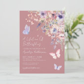 Vlinder Wilde Bloem Stof Roze Bruidsdouche Kaart (Staand voorkant)