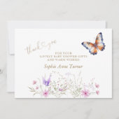 Vlinder Wilde Bloemen Baby Shower Calligrafie  Bedankkaart (Voorkant)