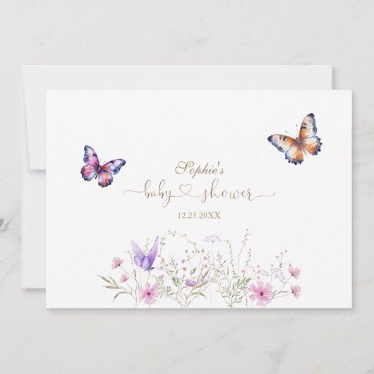 Vlinder Wilde Bloemen Baby Shower Calligrafie  Bedankkaart (Achterkant)