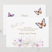 Vlinder Wilde Bloemen Baby Shower Calligrafie  Bedankkaart (Voorkant / Achterkant)