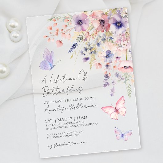 Vlinder Wilde Bloemen Bruidsdiner Acryl Uitnodigingen