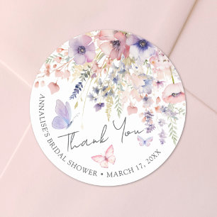 Vlinder Wilde Bloemen Bruidsdiner Bedankt Ronde Sticker