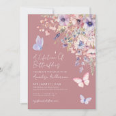 Vlinder Wilde Bloemen Bruidsdiner Kaart (Voorkant)