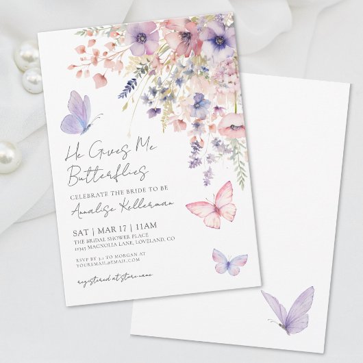 Vlinder Wilde Bloemen Bruidsdiner Kaart