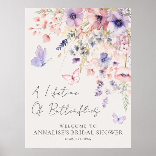 Vlinder Wilde Bloemen Bruidsdiner Poster (Voorkant)