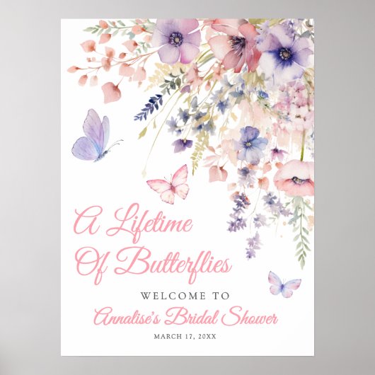 Vlinder Wilde Bloemen Bruidsdiner Poster (Voorkant)