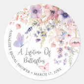 Vlinder Wilde Bloemen Bruidsdiner Ronde Sticker (Voorkant)