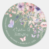 Vlinder Wilde Bloemen Bruidsdiner Ronde Sticker (Voorkant)