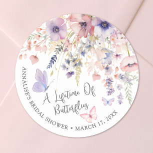 Vlinder Wilde Bloemen Bruidsdiner Ronde Sticker