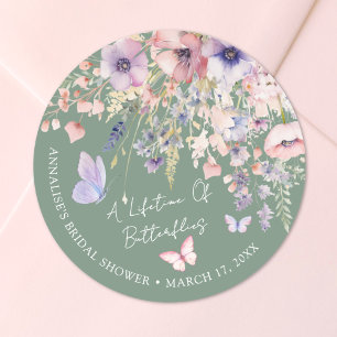 Vlinder Wilde Bloemen Bruidsdiner Ronde Sticker