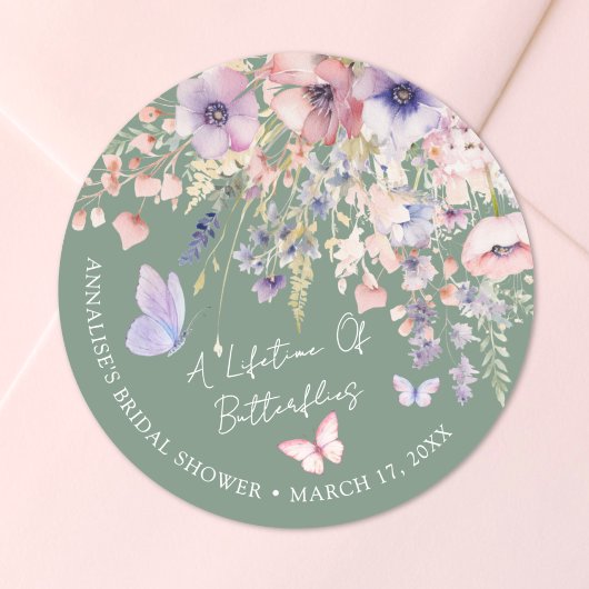 Vlinder Wilde Bloemen Bruidsdiner Ronde Sticker