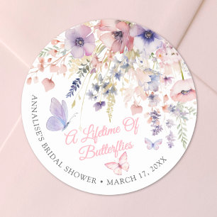 Vlinder Wilde Bloemen Bruidsdiner Ronde Sticker