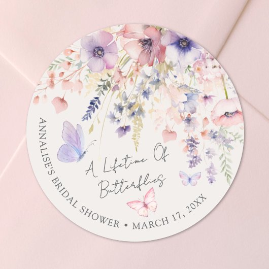 Vlinder Wilde Bloemen Bruidsdiner Ronde Sticker