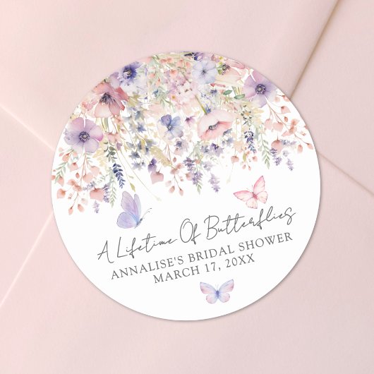 Vlinder Wilde Bloemen Bruidsdiner Ronde Sticker