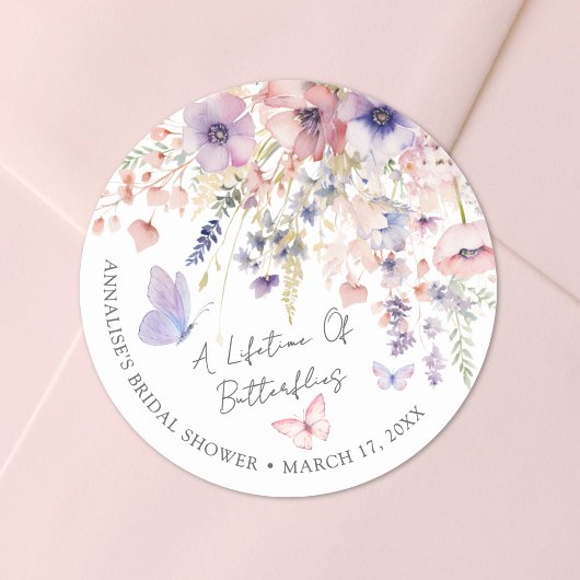 Vlinder Wilde Bloemen Bruidsdiner Ronde Sticker