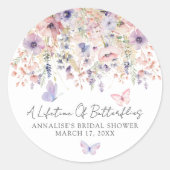 Vlinder Wilde Bloemen Bruidsdiner Ronde Sticker (Voorkant)