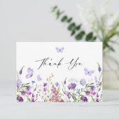 Vlinder Wilde Bloemen Bruidsfeest Bedankkaart (Staand voorkant)
