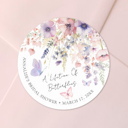 Vlinder Wilde Bloemen Bruidsfeest Ronde Sticker
