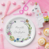 Vlinder Wilde Bloemen Bruiloft Papieren Bordje (Feest)