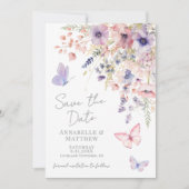 Vlinder Wilde Bloemen Bruiloft Save The Date (Voorkant)