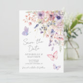 Vlinder Wilde Bloemen Bruiloft Save The Date (Staand voorkant)