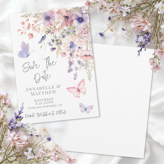 Vlinder Wilde Bloemen Bruiloft Save The Date