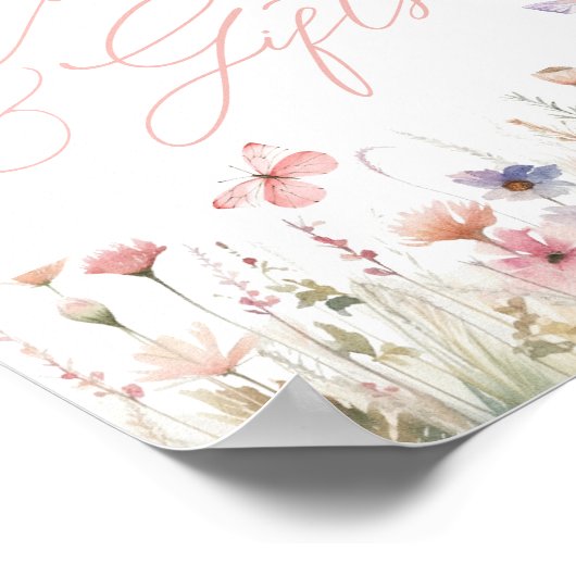 Vlinder Wildflower Baby shower Kaarten en geschenk Poster (Hoek)