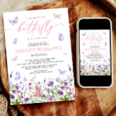 Vlinder Wildflower Roze en Paarse Baby shower Kaart