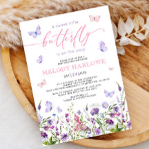 Vlinder Wildflower Roze en Paarse Baby shower