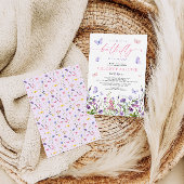 Vlinder Wildflower Roze en Paarse Baby shower Kaart