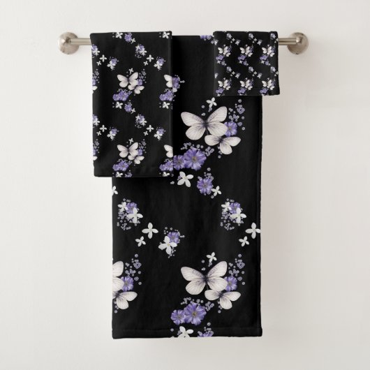 Vlinder wit Paarse zwarte badhanddoek set Bad Handdoek (Insitu)