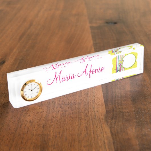 Vlinder Wit Roze Bureau Naamplaat Naambordje (Zijkant)