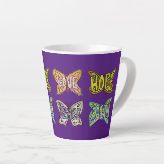 Vlinder Word Art Custom Coffee Latte Cup Mok (Rechterhoek)