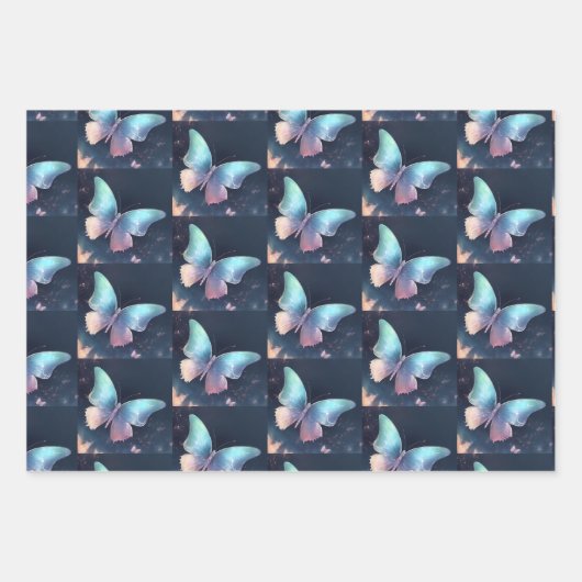  vlinder wrap papier platte plaat set van 3 inpakpapier vel (Voorkant)