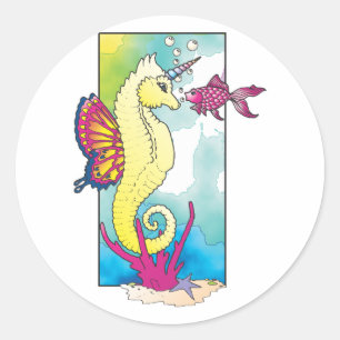 vlinder zeepaard en vis ronde sticker