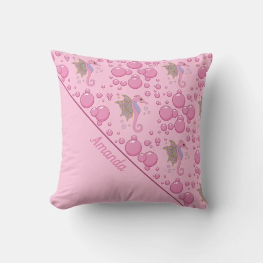 Vlinder Zeepaardje in Roze Bellen Custom Kussen (Voorkant)