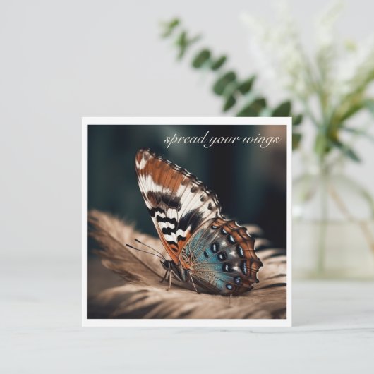 Vlinder zittend op een zachte veer (Staand voorkant)