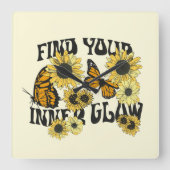 vlinder | Zoek uw binnenste gloed Vierkante Klok (Voorkant)