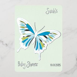 Vlinder Zoete Palet Baby Shower zilver Folie Uitnodiging