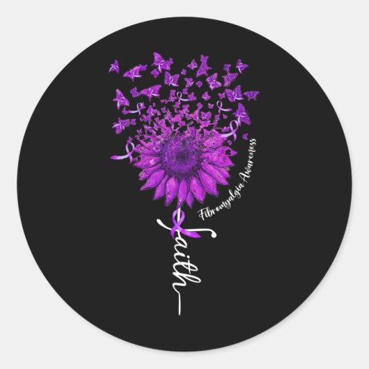 Vlinder zonnebloem fibromyalgie bewustzijn 1 ronde sticker (Voorkant)
