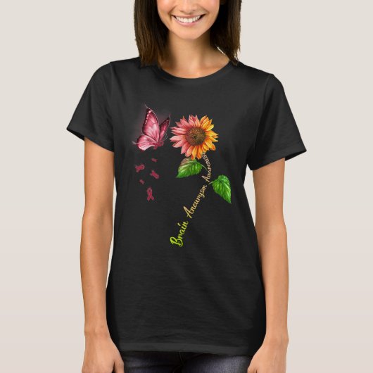 Vlinder Zonnebloem Hersenaneurysma Bewustzijn T-shirt (Voorkant)