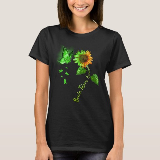 Vlinder Zonnebloem Hersenletsel Bewustzijn T-shirt (Voorkant)