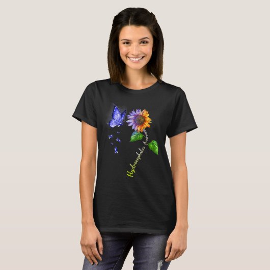 Vlinder Zonnebloem Hydrocefalus Awareness T-shirt (Voorkant volledig)