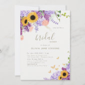 Vlinder Zonnebloem Lila Rustiek Vrijgezellenfeest Kaart (Voorkant)