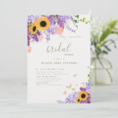 Vlinder Zonnebloem Lila Rustiek Vrijgezellenfeest Kaart (Staand voorkant)