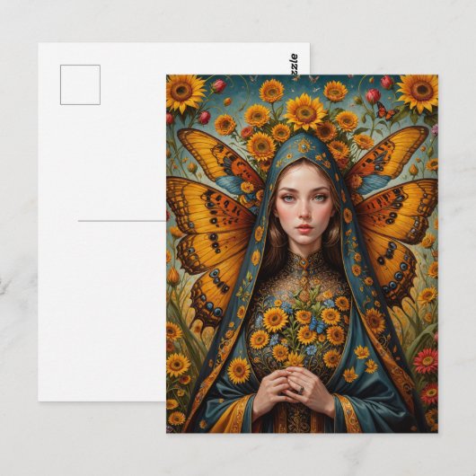 vlinder zonnebloem non briefkaart (Voorkant / Achterkant)